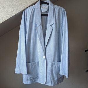 Alfred Dunner Size 16 Vintage Blue Stripe Seersucker Jacket Blazer